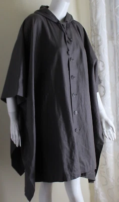 Eskandar O/S Hooded Gray Coated Poncho Coat Rain Jacket Lagenlook 0 1 2 - Image 1 of 4