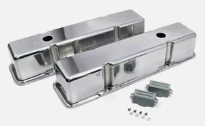 SBC Chevy 350 Polished Cast Aluminum Valve Covers Tall Smooth Top 305 327 400 - Picture 1 of 1