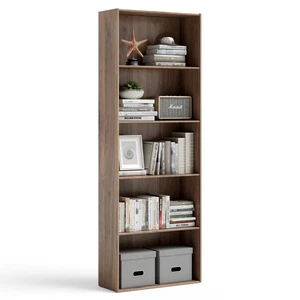 Simplistic 5-Layer Storage Bookcase Stand Modern Multi-Functional Display Walnut - Picture 1 of 10