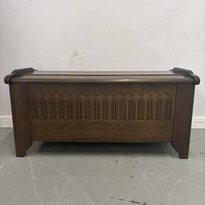 Vintage Wooden Blanket Box – Carved Storage Chest – Gothic Revival Style - Picture 1 of 13