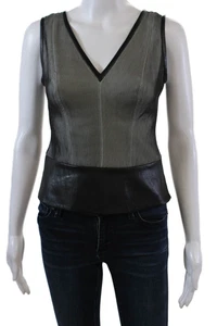 Robert Rodriguez Womens Leather Sleeveless V Neck Tank Top Black White Size 2 - Picture 1 of 7