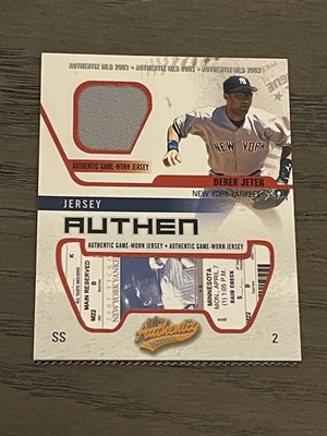 Camiseta deportiva Fleer Authentix 2003 juego rasgada Derek Jeter New York Yankees SP Foto 1 de 2