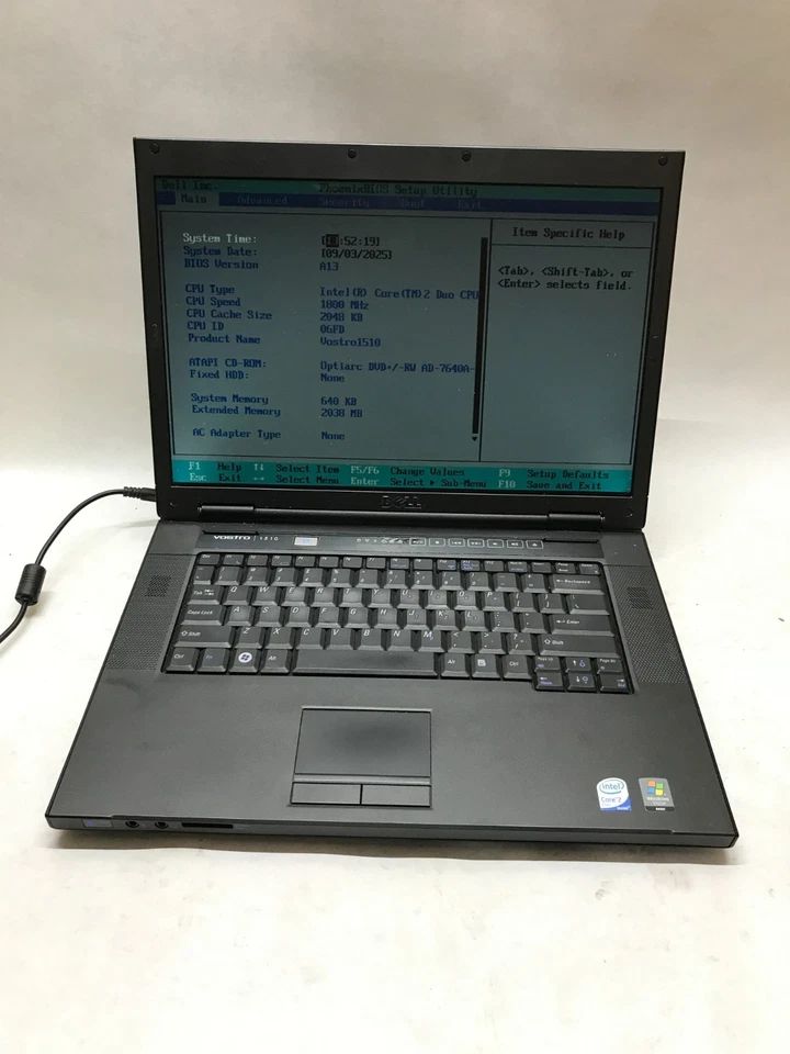Dell Vostro 1510 15" Intel Core2Duo 2GB RAM NO HDD/OS Missing Components!!! - DW - Image 1 of 4