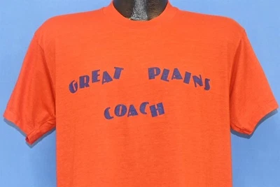 vintage 80s GREAT PLAINS COACH BURNT ORANGE BLUE DOUBLE SIDED t-shirt LARGE L - Image 1 of 4