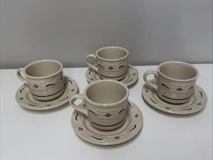 4er Set (8 Teile) Longaberger Heritage Grünteetassen & Untertassen gewebt Traditionen - Bild 1 von 13