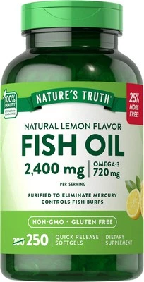 Cápsulas de aceite de pescado Omega 3 | 2400 mg | 250 cápsulas blandas | sin OGM | por Nature's Truth Foto 1 de 4