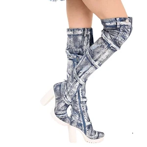 Denim Boots Shoes, Platform Boots, Handmade Women's Shoes / Birthday Gift - Picture 1 of 6