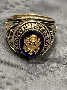 ESTATE VTG United States Army Gold Tone Blue Stone Men Ring Size 12 Made USA - Picture 1 of 8
