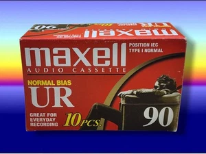 Paquete de 10 cintas de casete de audio Maxell UR 90 minutos tipo 1 sesgo normal - selladas - Imagen 1 de 5