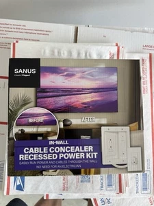 Sanus - In-Wall Cable Concealer Recessed Power Kit for Mounted TVs - White - Afbeelding 1 van 5