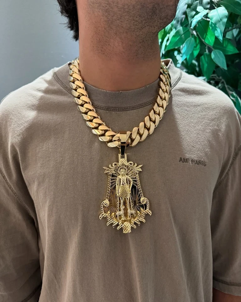 14K Yellow Gold Plated Cuban Chain with Custom Pendant Heavyweight 850g 24MM 22 - Image 1 of 4