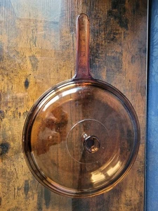 Corning France Vision Frying Pan & Lid Amber Glass 26cm Waffle Base Brown - Picture 1 of 11
