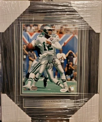 NICE FRAMED & MATTED Eagles Randall Cunningham 8x10 Photo Autographed JSA MM COA - Image 1 of 4