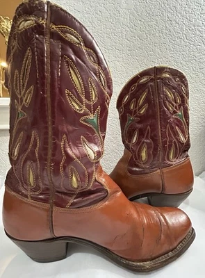 VTG ACME Peewee WOMEN 1940s-1950s COWGIRL WESTERN BOOTS Inlay Sz 8.5 D - Image 1 of 4