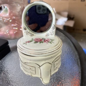 Vintage Porcelain Vanity Trinket Box with Mirror - Picture 1 of 6