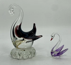 Murano Glass Swan & Spun Glass Swan Figurines w/Flaws - Picture 1 of 7