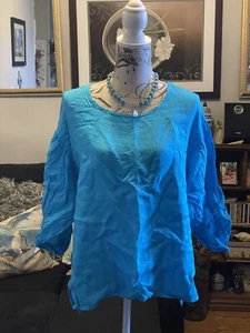 Bellambia Made In Italy Blue Linen Top Size M (12-14) Side Split Defect See Pics - Picture 1 of 7