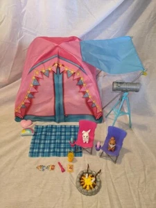 Mattel Barbie Let’s Go Camping Tent with telescope chairs lantern squirrel cards - Picture 1 of 8