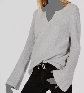 $70 INC International Concepts Womens Gray Textured Bell-Sleeve Sweater Top Sz S - Picture 1 of 2