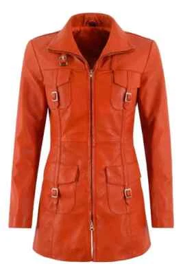 Gabardina Original Elegante Informal Mujer Naranja LO ÚLTIMO Hecha a Mano Cuero Piel de Cordero Foto 1 de 4
