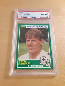 1989 Score #270 TROY AIKMAN Dallas Cowboys ROOKIE Football Card, QB, HOF (PSA 8) - Foto 1 di 2