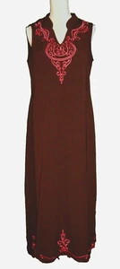 Danny & Nicole NY Dress ~ Womens 12 ~ Brown Chiffon w/Red Embroidering ~ Maxi - Picture 1 of 15