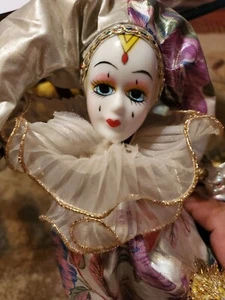 Vintage Elegantly Crafted Wind Up Musical Porcelain Clown Doll Inside Drum 17” - Picture 1 of 7