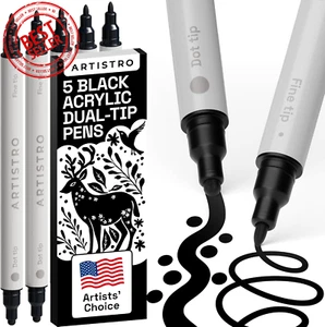 5 Black Dual-Tip Acrylic Paint Pens for Rock, Ceramic, Glass, Wood, Fabric - Bla - Picture 1 of 12