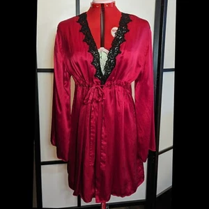 Red SILK 90's Vintage Victorias Secret Gold Label Robe Kimono Cover Up M/L  - Picture 1 of 15
