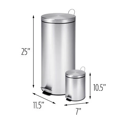  30L and 3L Stainless Steel Step Trash Can Round Trash Step Garbage Kitchen Bath - Image 1 of 4