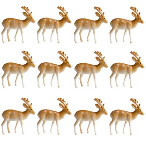 12pc Reindeer Cake Topper Set Christmas Yule Log Cupcake Plastic Snow Decoration - Picture 1 of 6