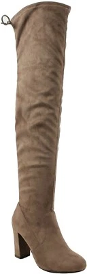 Delicious Mujeres Sobre la Rodilla Botas Hasta el Muslo Espalda Tacones con Cordones Beige Taupe SNIVY Foto 1 de 4