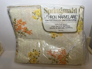 NEW Springmaid Marvelaire Twin Flat Sheet Yellow Orange Floral Flower Vintage - Picture 1 of 5