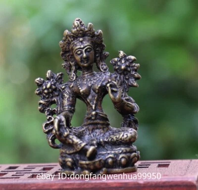 Estatua de Buda Tara verde diosa Kwan-yin budismo tibetano bronce cobre 4 cm Foto 1 de 4