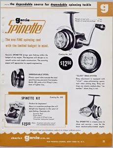 1955 Mitchell Garcia Spinette Fishing Reel Print Ad Flyer Parts List - Picture 1 of 2
