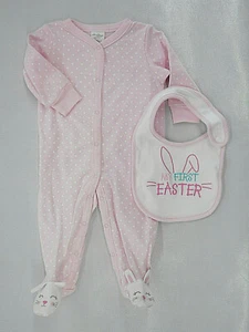 Juego de 2 piezas para bebés y babero de $18 Mi primer dormitorio de Pascua talla 3 meses - Imagen 1 de 4
