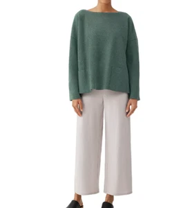 Eileen Fisher 100 % Wolle kastig Wolle Strick Pullover Oberteil ZYPRESSE GRÜN Gr. XS ~ Neu mit Etikett - Bild 1 von 4