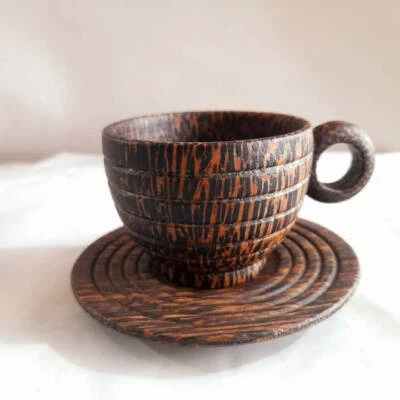 Taza de té y platillo de madera hechos a mano de madera Kithul 100% artículo de regalo Foto 1 de 4