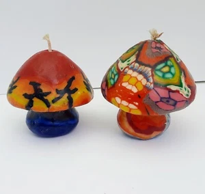 2 psychedelische Pilz Wachskerzen 3" groß Vintage nie benutzt Millefiori Hippie - Bild 1 von 5