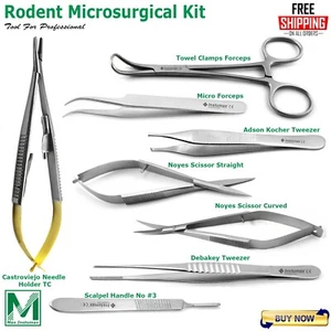 Kit microquirúrgico para roedores animales pequeños ratas conejos microcirugía fórceps de sutura - Imagen 1 de 9