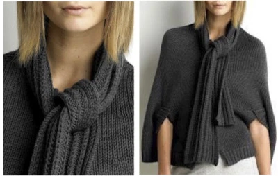 Banana Republic Merino Wool Charcoal Grey Sweater Shrug Poncho M $150 - Imagem 1 de 4