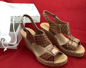 Andre Assous Amethys Camel Anaconda Buckle Open Toe Strappy Sandal Wedges 10M/41 - Picture 1 of 10
