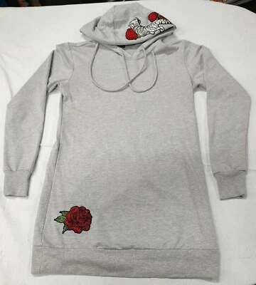 Material Niña Mujer Sudadera con Capucha Gris con Bordado Rosa y Tigre Talla S Foto 1 de 4