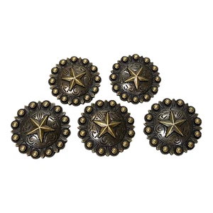 Set of 5 Western Star and Berry Conchos, 1-1/2” Screw Back, 38mm - Picture 1 of 9