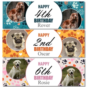 Personalised Doggy Birthday Banner Any Name And Photo, Blue, Orange, Pink - Picture 1 of 4