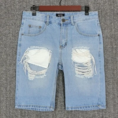 Pantalones Cortos de Denim Boohoo Hombre 31* Azul Jean Desgastado Rasgado Foto 1 de 4