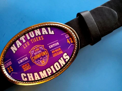 LSU TIGERS 2019 NCAA Champions Buckle & Black Bonded  Belt Cover