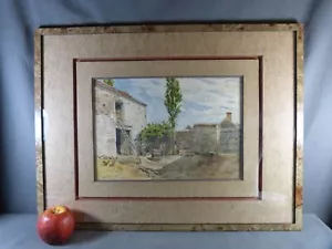 Superb French Watercolor signed J. MICHEL, "Farmyard" magnificent frame - Picture 1 of 10
