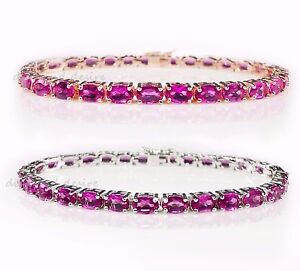 AAA Pink Ruby TGW 18ct White or Rose Gold on 925 Sterling Silver Tennis Bracelet
