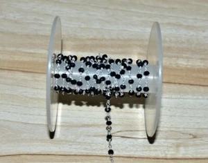 3 mm schwarze Glasperlen Rosenkranz Kette - 925 Sterling Silber Draht gewickelt, Schmuck - Bild 1 von 6
